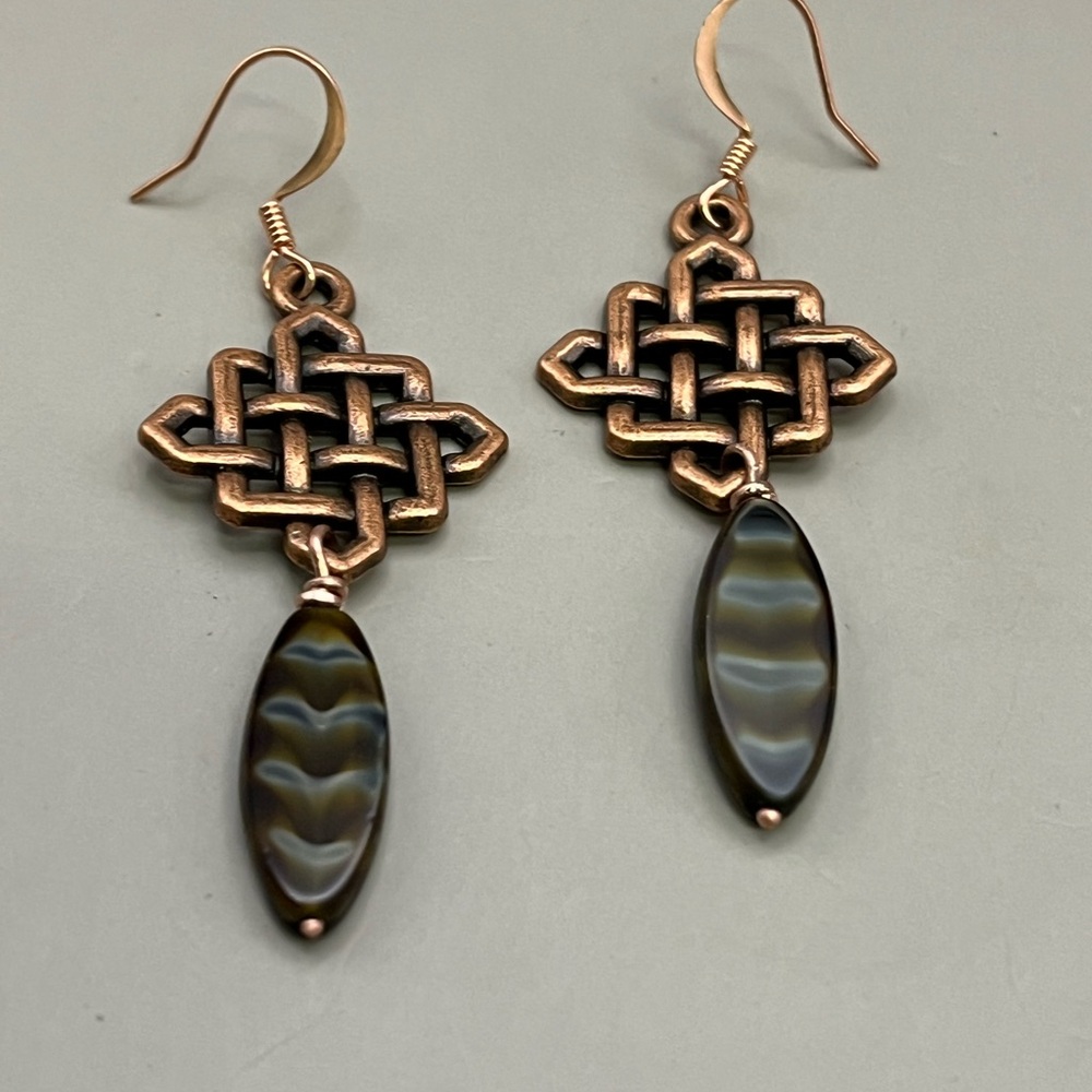 Elegant Copper and Brown Dangle Earrings with Geometric Design